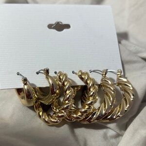 BaubleBar Gold Twisted Croissant Hoop Earring Set 3 Pairs